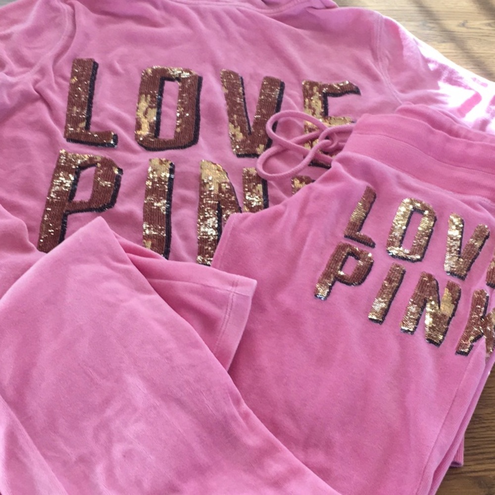 VS Pink Velour Bling Set Pink L/XS